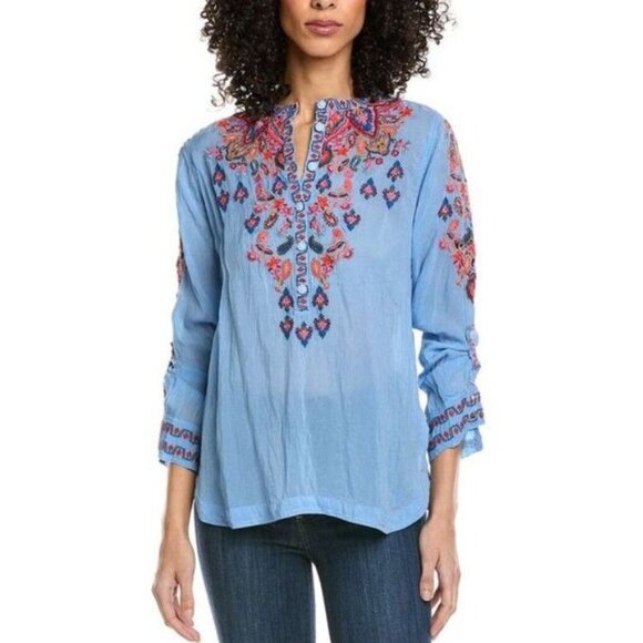 Johnny Was Alba Embroidered Blue Blouse Size S NEW - Picture 2 of 7